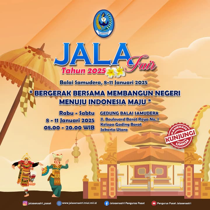 JALA FAIR TAHUN 2025 8-11 Januari 2025
Di Gedung Balai Samudera Jakarta