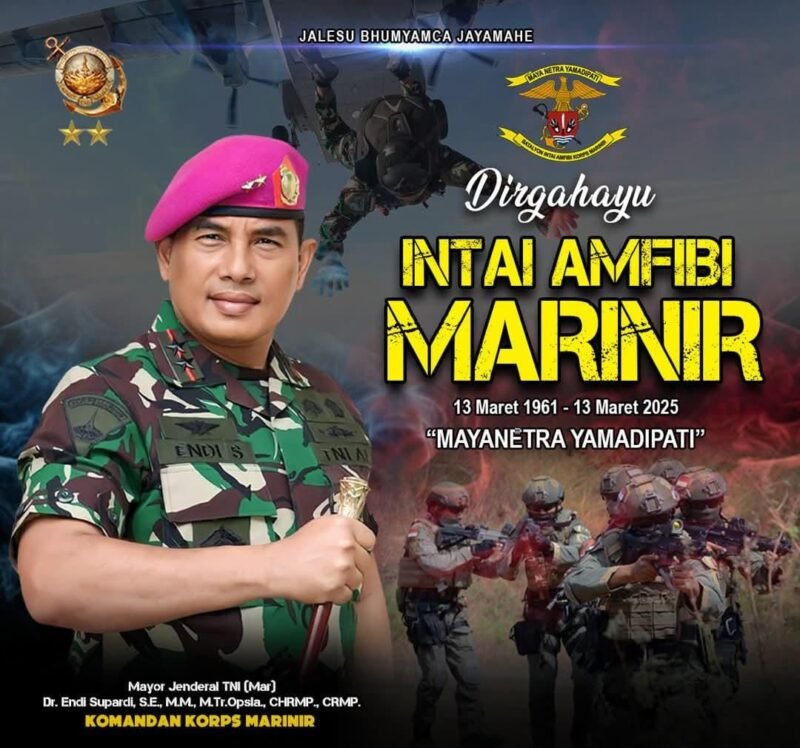 Komandan Korps Marinir Mayjen TNI (Mar) Dr. Endi Supardi, S.E., M.M., M.Tr.Opsla., CHRMP., CRMP. beserta seluruh Prajurit Korps Marinir, Mengucapkan : Dirgahayu Intai Amfibi Marinir
Mayanetra Yamadioati