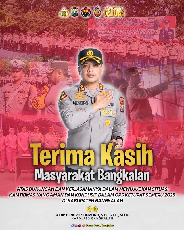 Operasi Ketupat Semeru 2025 Sukses, AKBP Hendro Sukmono Ucapkan Terima Kasih Kepada Masyarakat Bangkalan