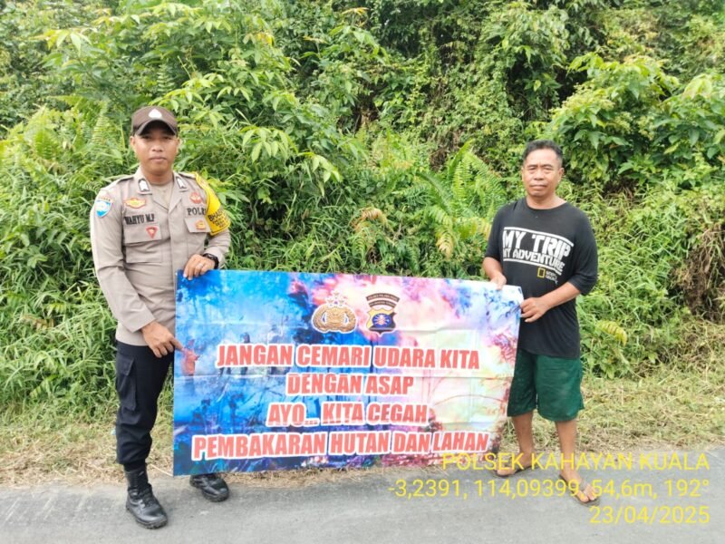 Personel Polsek Kahayan Kuala sambangi warga dan Memberikan himbauan Tentang Larangan Membakar hutan dan lahan