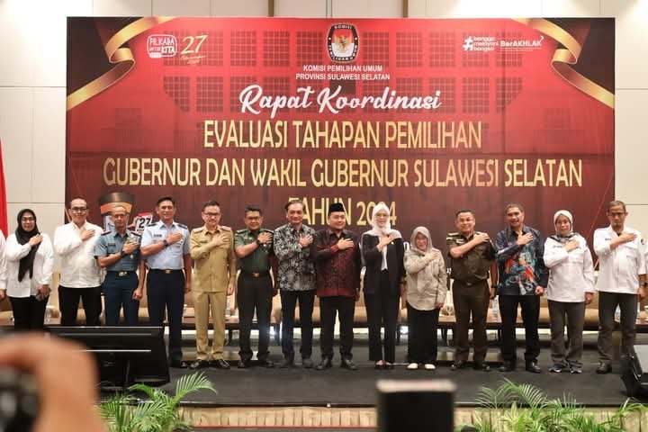 Wadan Lantamal VI Makassar Hadiri Rakor Evaluasi Tahapan Pilgub Sulawesi Selatan Tahun 2024