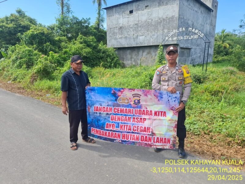 Personel Polsek Kahayan Kuala sambangi warga dan Memberikan himbauan Tentang Larangan Membakar hutan dan lahan