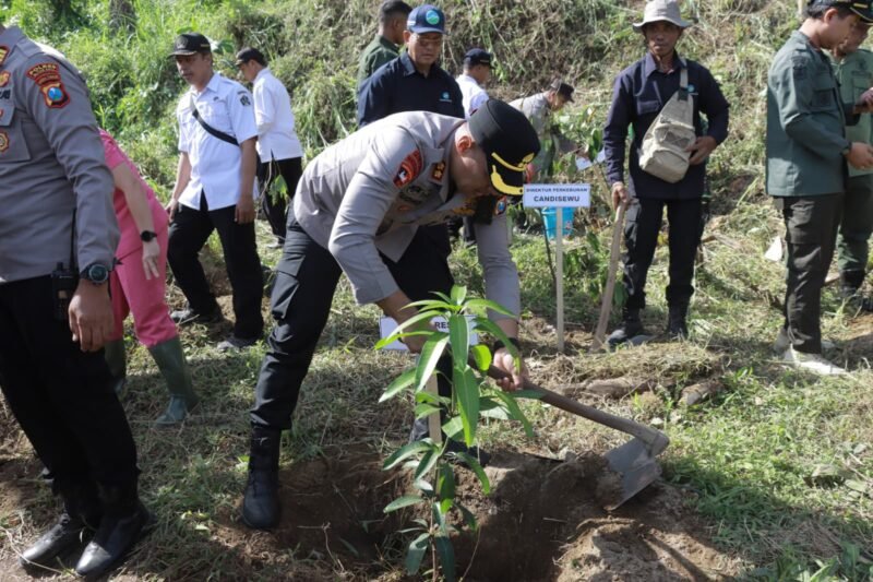 Peduli Lingkungan, Polres Blitar Kota Bersama Forkopimda Tanam Pohon di Area Bekas Tambang