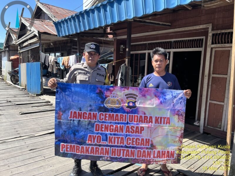 Personel Polsek Kahayan Kuala sambangi warga dan Memberikan himbauan Tentang Larangan Membakar hutan dan lahan