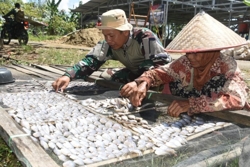 Satgas TMMD Kodim HST Ulurkan Tangan Bantu Nenek Jamsiah Jemur Ikan