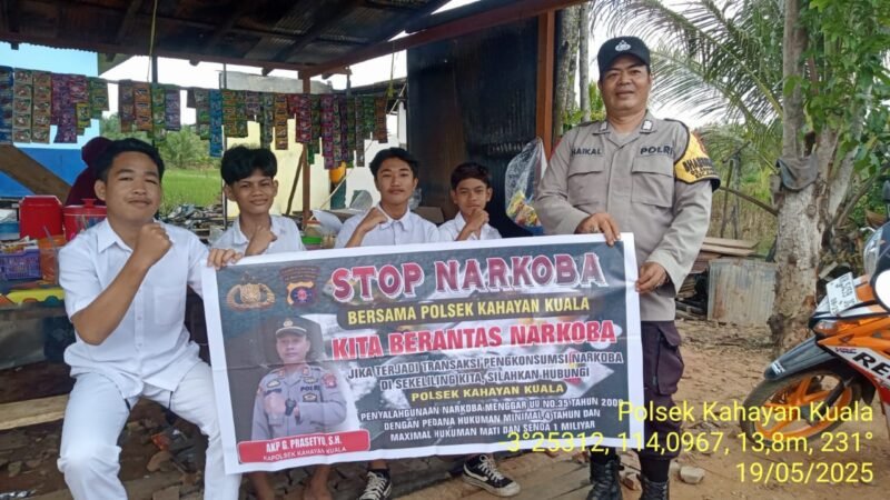Polsek Kahayan Kuala melaksanakan giat Binluh himbauan tentang larangan Narkoba di wilayah kecamatan Kahayan Kuala.