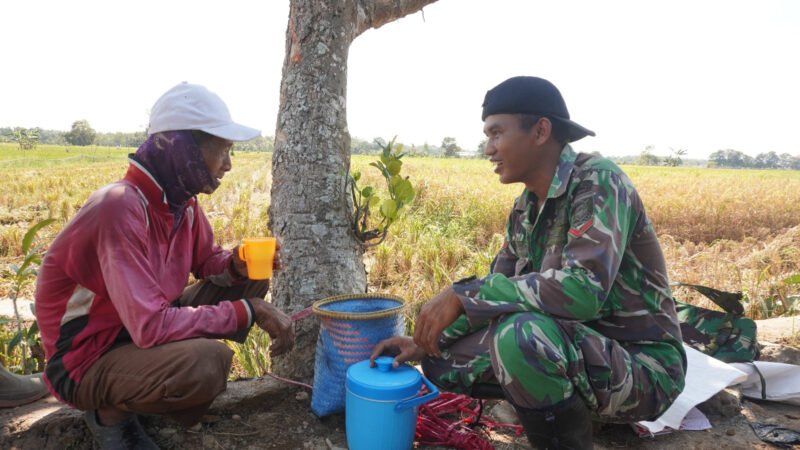 Satgas TMMD, ke-124 Kodim 1002/HST Jalin Komunikasi Sosial dengan Petani di Sela Istirahat Siang
