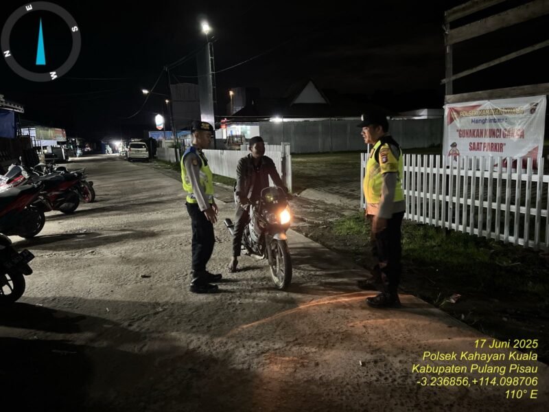 Giat KRYD malam oleh Personil Polsek Kahayan Kuala guna cegah terjadinya bahaya tindak kejahatan