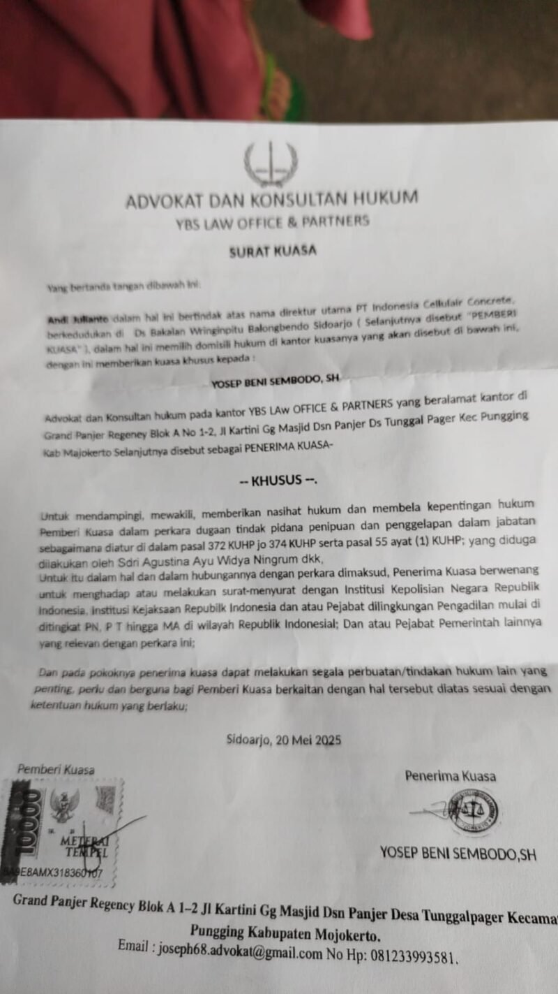 diDuga HRD PT. ICC. Perusahaan Bata Ringan Agustina Ayu Widya Ningrum Memanipulasi Dana Perusahaan Sebesar 3, 7M. Pihak Perusahaan Menempuh Jalur Hukum