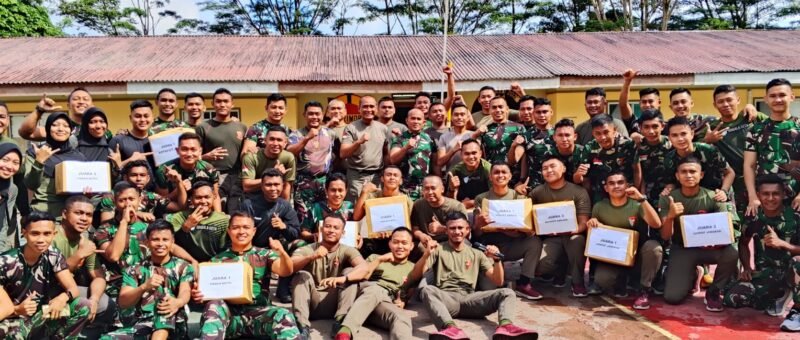 Tingkatkan Sinergitas, Satgas Yonif 611/Awang Long Bersama Satgas Pam Obyek Amole I Gelar Lomba Gembira