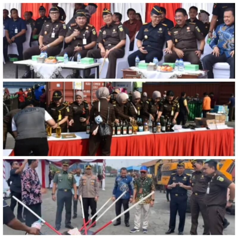 Kajati Jatim dan Kajari Tanjung Perak serta Bea Cukai Jawa Timur, Musnahkan Miras Ilegal Beralkohol dan Pita Cukai Palsu Senilai Rp.29 Miliar