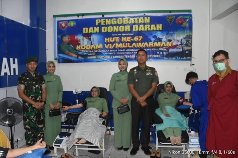 TNI dan Persit Turut Sumbangkan Darah di HUT ke-67 Kodam VI/Mulawarman