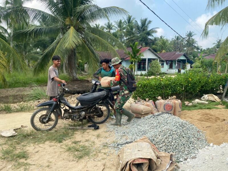 Ringangkan Beban Warga, Babinsa Jawai Laut Bantu Warga Angkut Material Untuk Bangun Rumah