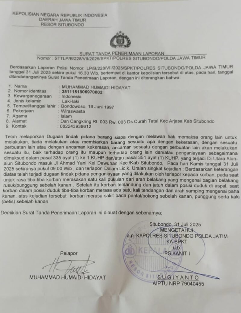 Wartawan Jawa Pos Radar Situbondo Diduga Alami Penganiayaan saat Liput Demo