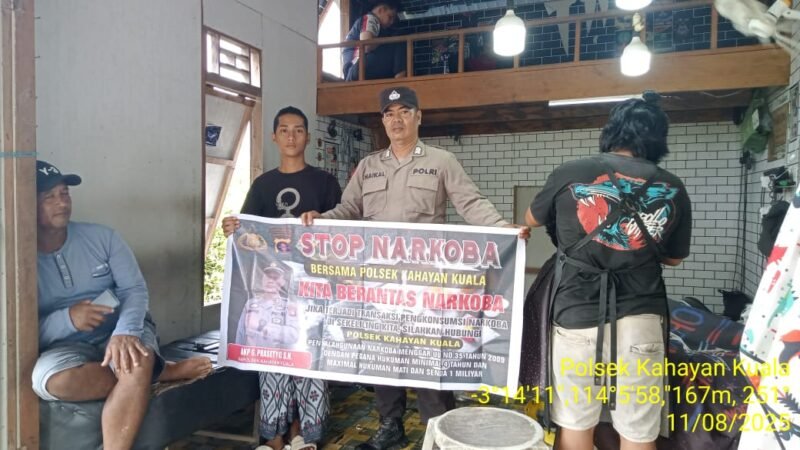 Polsek Kahayan Kuala melaksanakan giat Binluh himbauan tentang larangan Narkoba di wilayah kecamatan Kahayan Kuala.