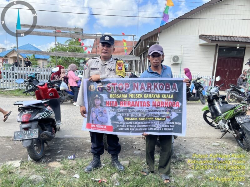 Polsek Kahayan Kuala melaksanakan giat Binluh himbauan tentang larangan Narkoba di wilayah kecamatan Kahayan Kuala.