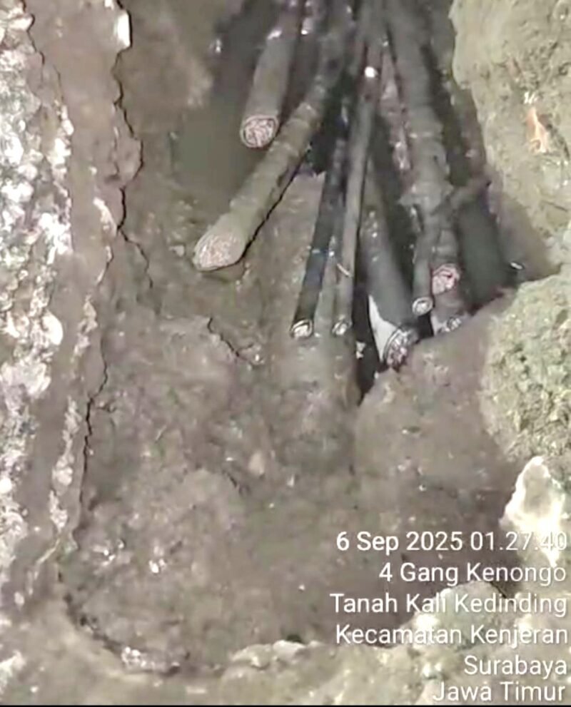 Subdit Jatanras Polda Jawa Timur berhasil menangkap komplotan yang diduga sebagai mafia pencurian kabel primer milik PT Telkom Indonesia. Penangkapan berlangsung di wilayah Kedinding, Kelurahan Tanah Kali Kedinding, Kecamatan Kenjeran, Surabaya, pada Sabtu (6/9/2025) dini hari.(Foto: bib/TargetNews.ID)