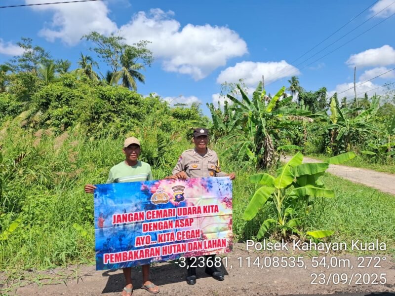 Personel Polsek Kahayan Kuala sambangi warga dan Memberikan himbauan Tentang Larangan Membakar hutan dan lahan