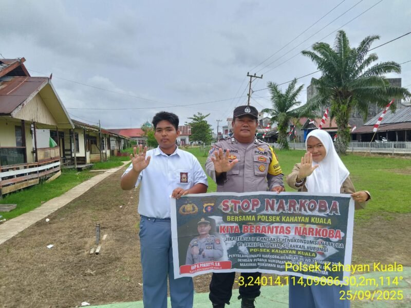 Polsek Kahayan Kuala melaksanakan giat Binluh himbauan tentang larangan Narkoba di wilayah kecamatan Kahayan Kuala.