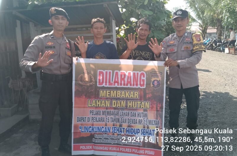 Polsek Sebangau Kuala Mensosialisasikan Himbauan Melarang Membakar Hutan atau lahan kepada Masyarakat.
