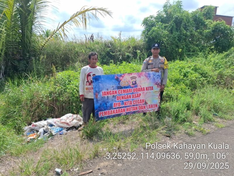 Personel Polsek Kahayan Kuala sambangi warga dan Memberikan himbauan Tentang Larangan Membakar hutan dan lahan
