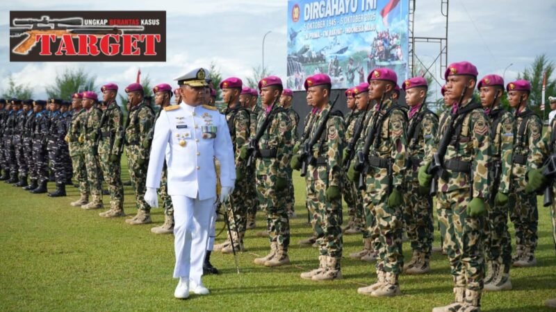 Prajurit Lanmar Sorong Ikuti Upacara HUT TNI di Mako Koarmada III