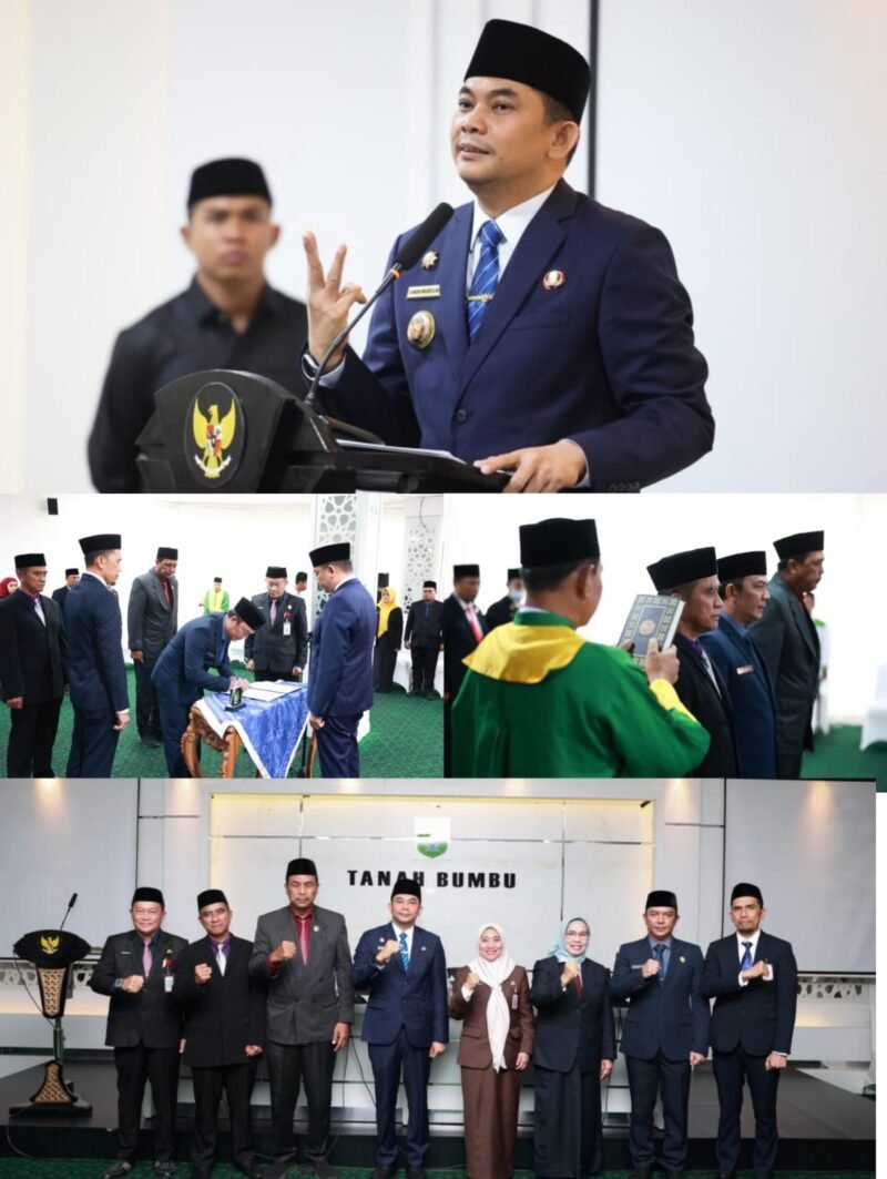 Pemerintah Kabupaten Tanah Bumbu. Kegiatan pelantikan tersebut digelar di Ruang Bersujud I Kantor Bupati, Senin (13/10/2025) kemarin.
