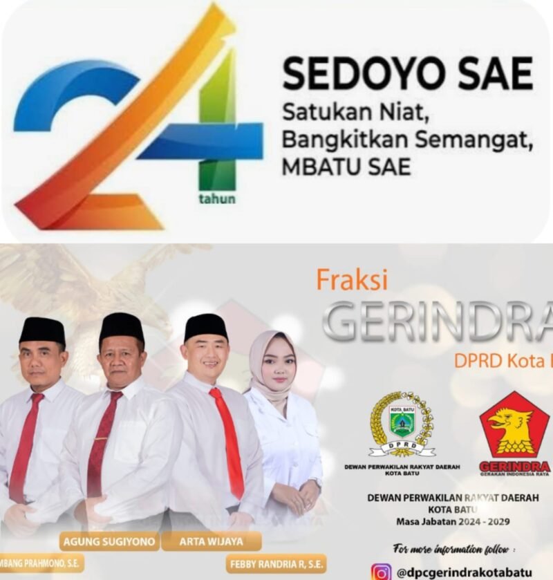 Anggota DPRD Fraksi Partai Gerindra beserta Staf. Mengucapkan Selamat Hari Jadi Kota Batu ke-24 Tahun 2025. Semoga Mbatu Sae