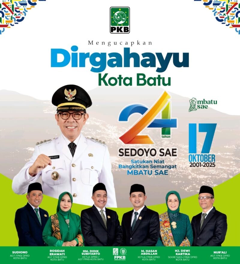 Anggota DPRD Fraksi Partai Kebangkitan Bangsa (PKB) Beserta Staf. Mengucapkan Selamat Hari Jadi Kota Batu ke-24 Tahun 2025. Semoga Mbatu Makin Sae