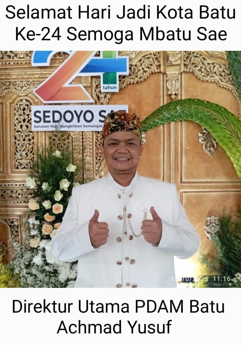 Direktur Utama Perumdam Among Tirto Batu dan Seluruh Jajaran Karyawan.Mengucaokan Selamat Hari Jadi Kota Batu Ke-24 -2025. Semoga Mbatu Sae