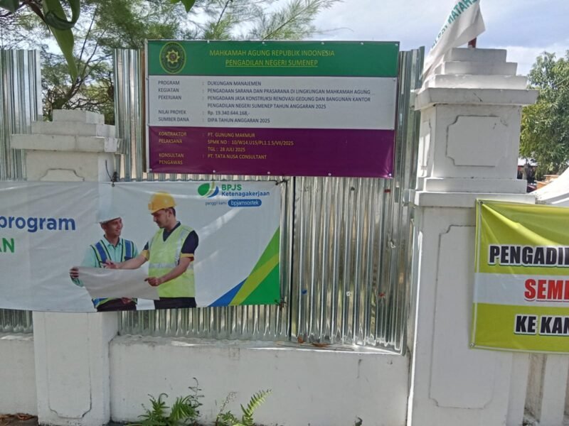Foto: Proyek renovasi gedung dan pembangunan kantor Pengadilan Negeri (PN) Sumenep tahun anggaran 2025 dengan nilai kontrak mencapai Rp19,34 miliar menjadi sorotan publik
