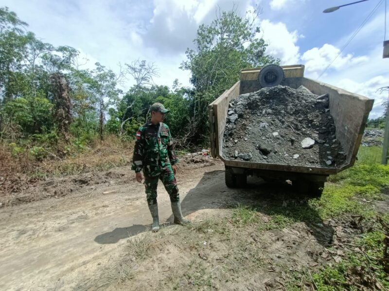 Satgas TMMD ke-126 Kodim 1208/Sambas Lanjutkan Penimbunan Jalan Gunakan Truk