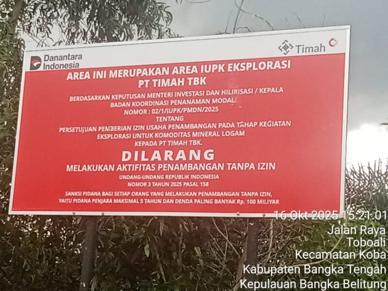 Dalang Tambang Ilegal di Bangka Tengah Terendus, Aparat Diminta Jangan Tumpul foto/reklame PT Timah TBK