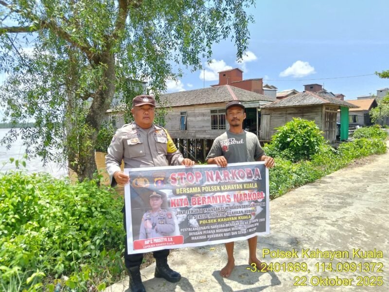 Polsek Kahayan Kuala melaksanakan giat Binluh himbauan tentang larangan Narkoba di wilayah kecamatan Kahayan Kuala.