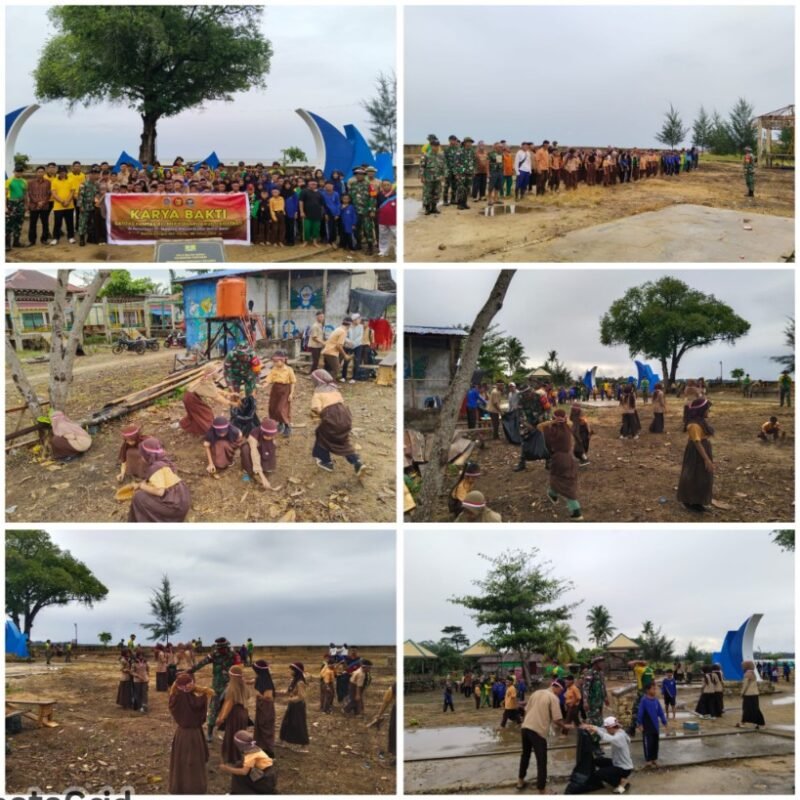 Sambut HUT TNI Ke 80 Tahun 2025 Babinsa Termajuk Ajak Warga Dan Siswa Siswi Bersihkan Pesisir Pantai