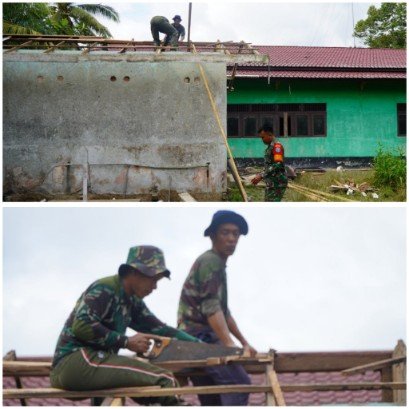 Satgas TMMD Ganti Atap Baru di MCK Masjid Jamiatul Muslimin Desa Ratu Sepudak