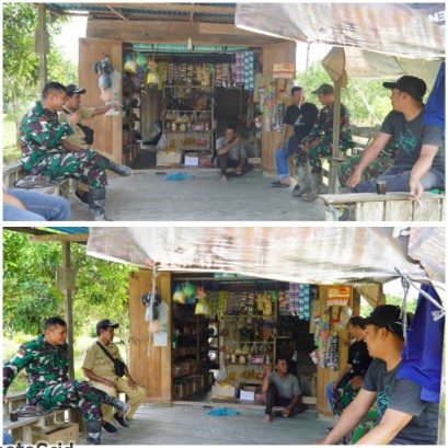 Dansatgas TMMD ke-126 Kodim 1208/Sambas Komsos Bersama Kades di Warung Warga