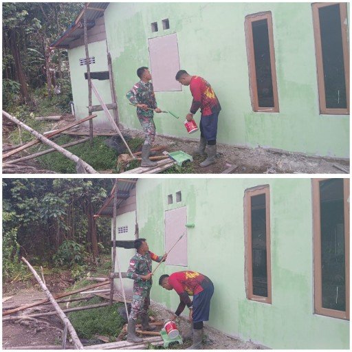 Satgas TMMD ke-126 Kodim 1208/Sambas Laksanakan Pengecatan RTLH