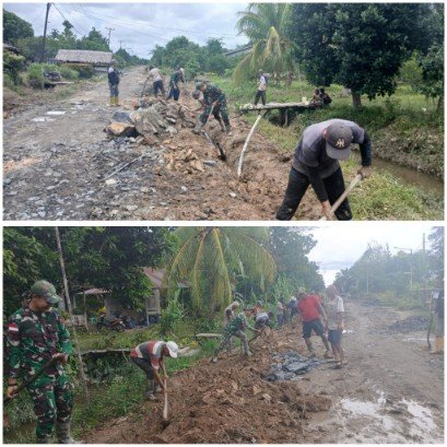 Satgas TMMD ke-126 Kodim 1208/Sambas Gali Tanah untuk Pemasangan Paralon PDAM di Desa Ratu Sepudak