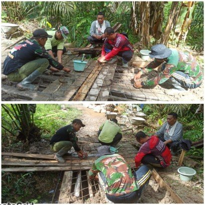 Perkuat Pondasi Jembatan Rabat Beton, Satgas TMMD ke-126 Kodim 1208/Sambas Pasang Besi.