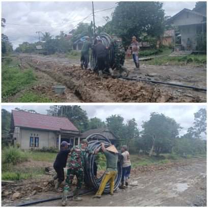 Sumber Air Makin Dekat, Satgas TMMD ke-126 Kodim 1208/Sambas Pasang Paralon PDAM