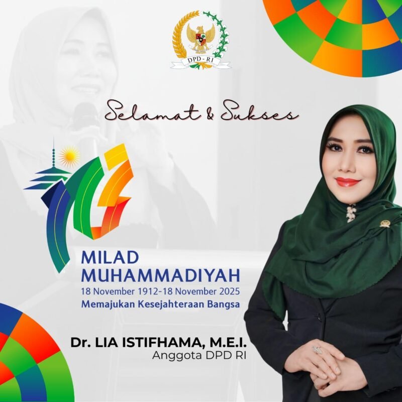 TargetNews.ID/NIL/FOTO/Anggota DPD RI Komite III, Dr. Lia Istifhama, menyampaikan ucapan selamat Milad ke-113 untuk Muhammadiyah yang diperingati pada Selasa (18/11/2025).