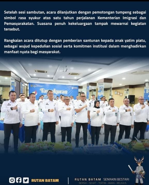 Foto: KEPALA RUTAN BATAM HADIRI TASYAKURAN HARI BAKTI KEMENTERIAN IMIGRASI DAN PEMASYARAKATAN KE-1.