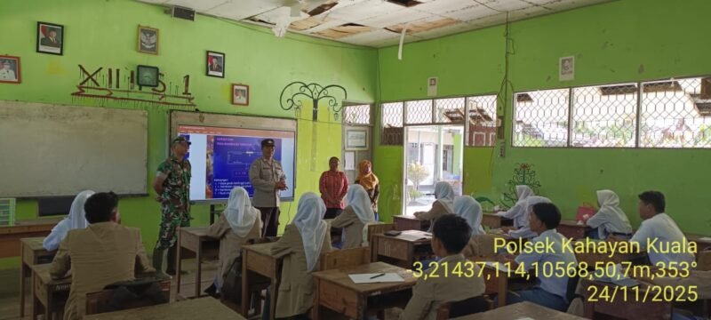 Polsek Kahayan Kuala melalui Pungsi Binmas melaksanakan giat Sosialisasi Kamtibmas, Bullying, Narkoba & larangan judi Online.