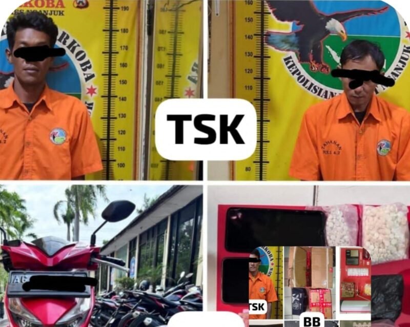 TargetNews.id/Foto/Satresnarkoba Polres Nganjuk berhasil membongkar jaringan pengedar sabu dan obat terlarang jenis pil dobel L di wilayah Kecamatan Baron, Kabupaten Nganjuk. Tiga pelaku yakni MT (33), NW (36), dan AS (28) ditangkap dalam rangkaian penindakan pada 28–29 November 2025 dengan barang bukti ratusan ribu pil LL serta sabu lebih dari 100 gram
