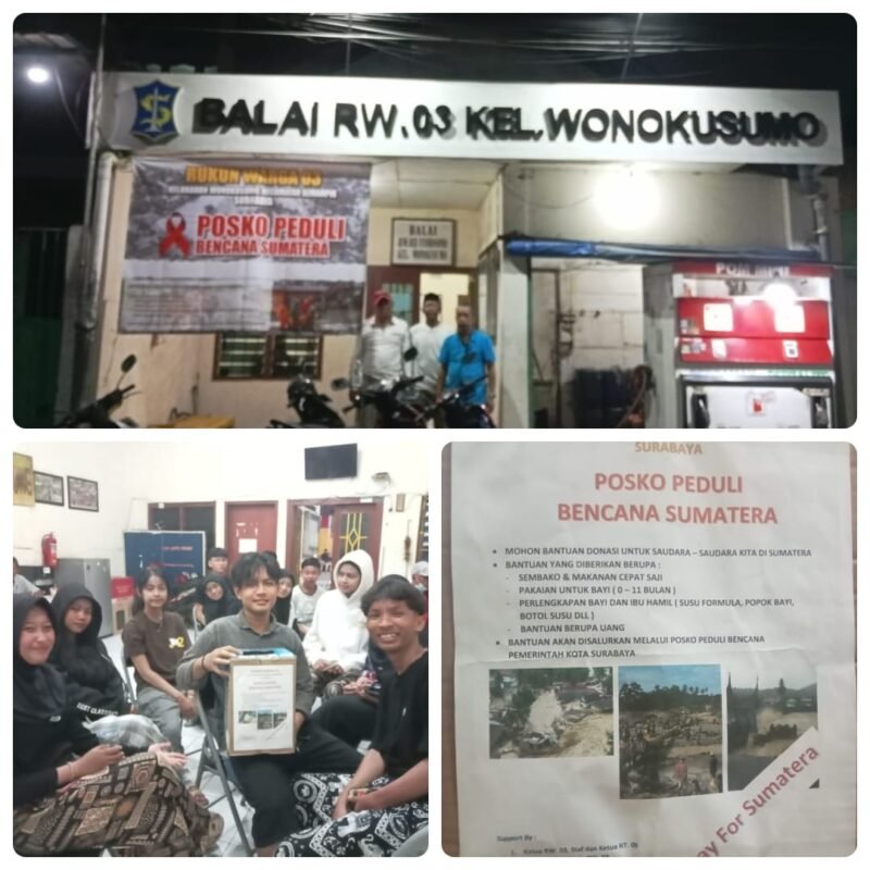 Warga dan Kartar RW 03 Kelurahan Wonokusumo Menggalang Dana Peduli Bencana Sumatera