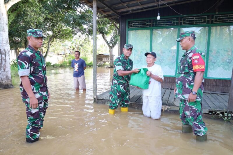 Pantau Banjir di Desa Pemuda dan Desa Kunyit, Kodim 1009/Tla Salurkan Bantuan Sembako