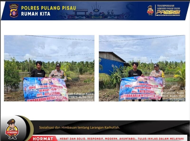 Personel Polsek Kahayan Kuala sambangi warga dan Memberikan himbauan Tentang Larangan Membakar hutan dan lahan.