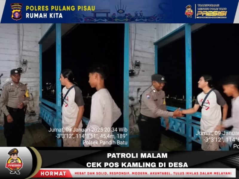 BHABINKAMTIBMAS POLSEK PANDIH BATU POLRES PULANG PISAU LAKUKAN PENGECEKAN POS KAMLING DI WILKUM POLSEK PANDIH BATU