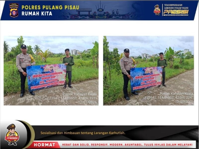 Personel Polsek Kahayan Kuala sambangi warga dan Memberikan himbauan Tentang Larangan Membakar hutan dan lahan